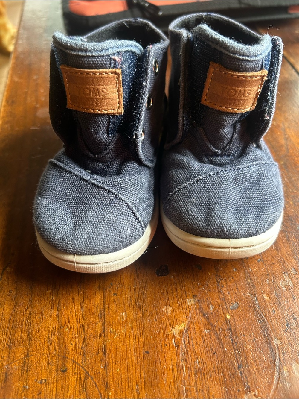 Toms Navy Canvas Kids High-Top Sneakers with Tan Patch